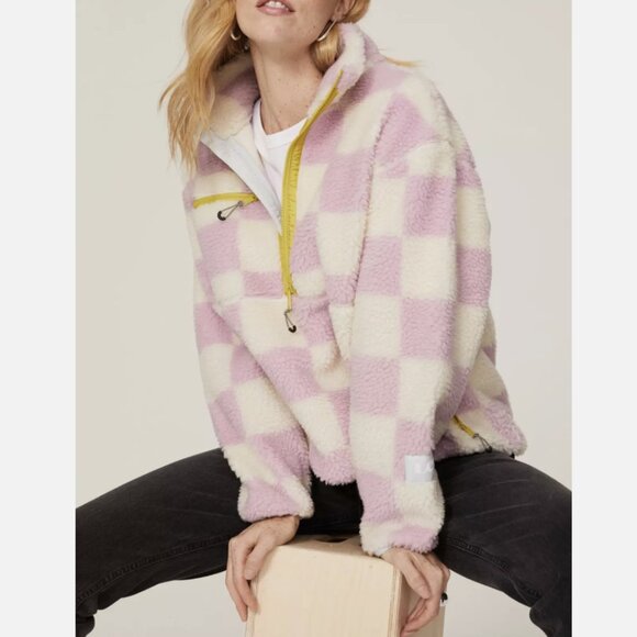 Levi's Jacquard Checker Fragrant Lilac Half-Zip Monty Sherpa Pullover - Picture 1 of 8